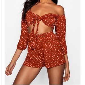 Boohoo Polka Dot Red Two Piece Set Size 10
